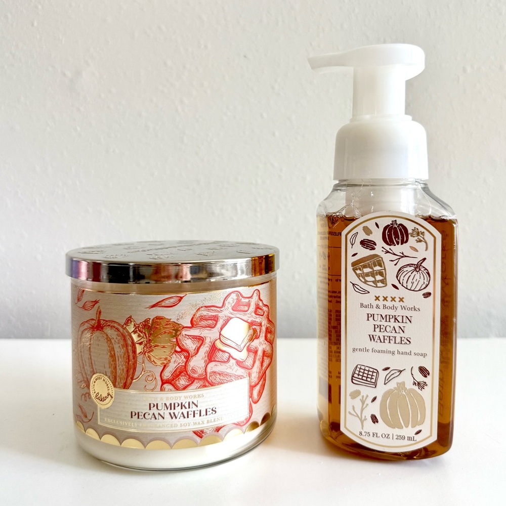 Bath and Body Works BBW Pumpkin Pecan Waffles Candle and Foaming Soap Set